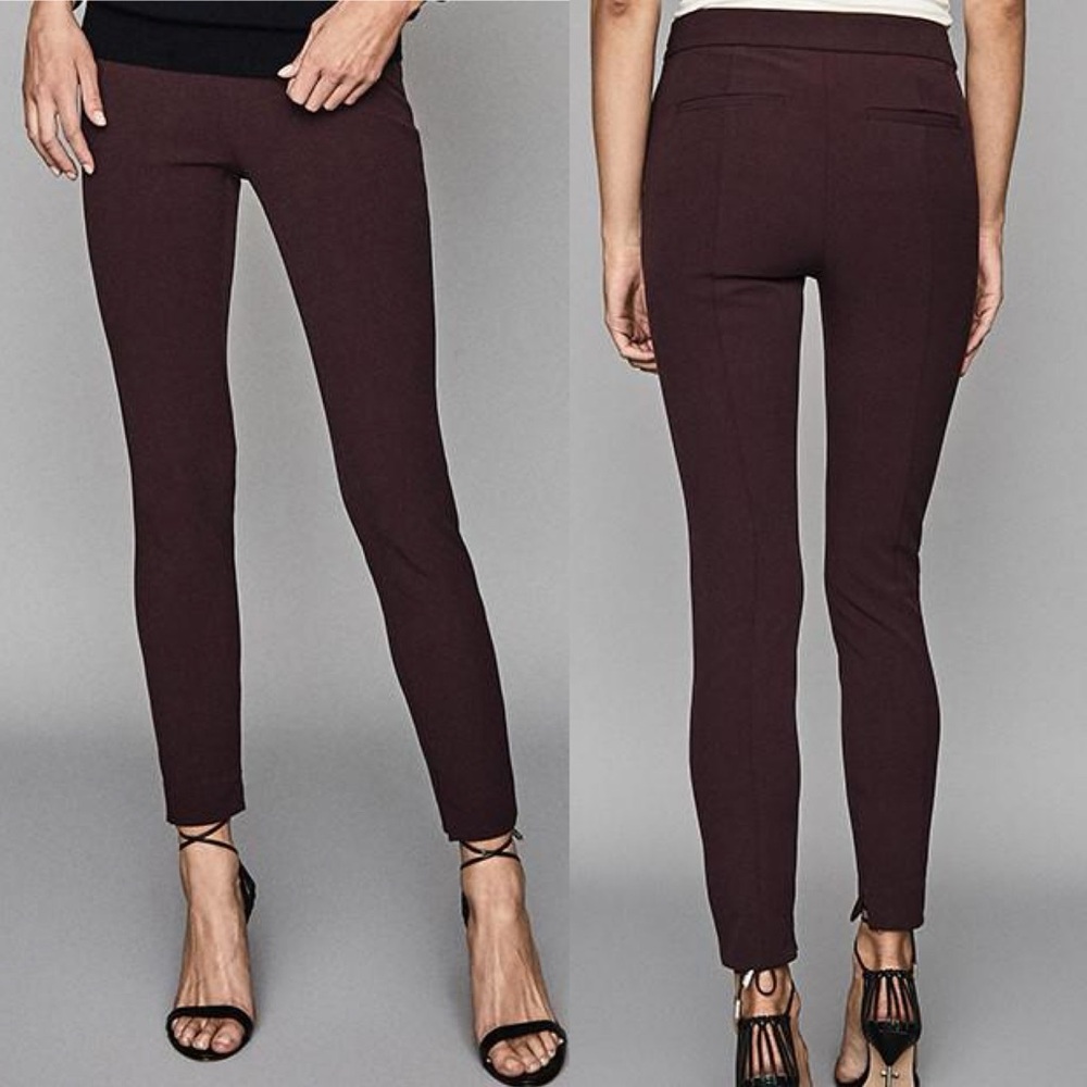 Reiss Tyne Trousers Slit Ankle Womens Size 0 Burgundy Wine Minimalist Pants